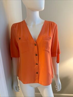 Amanda Uprichard Silk V-Neck Button Front Blouse